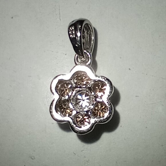14Kt White Gold 0.39ctw Champagne & White Diamond Flower Pendant - Picture 4 of 4